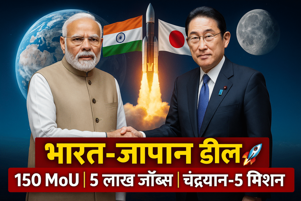 india japan deal 150 MoU 5 lakh jobs aur chand par khoj ka naya mission