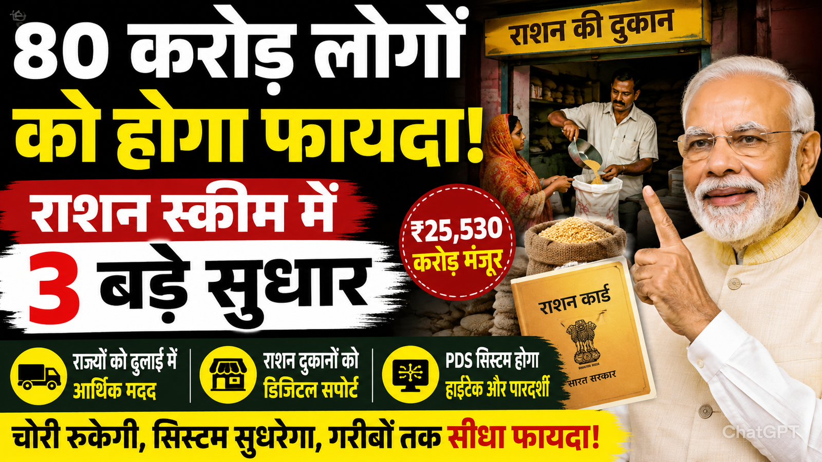 80 crore logo ko fayda ration yojana me sarkar ke 3 bade badlav