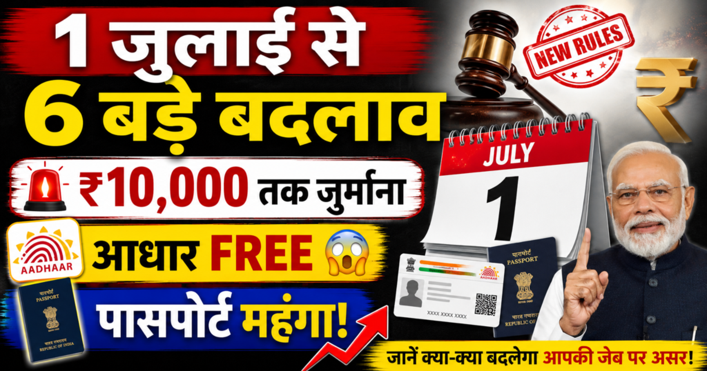 1 july se badal gaye 6 bade niyam ek galti aur ₹10000 ka jurmana aadhar FREE passport mahanga